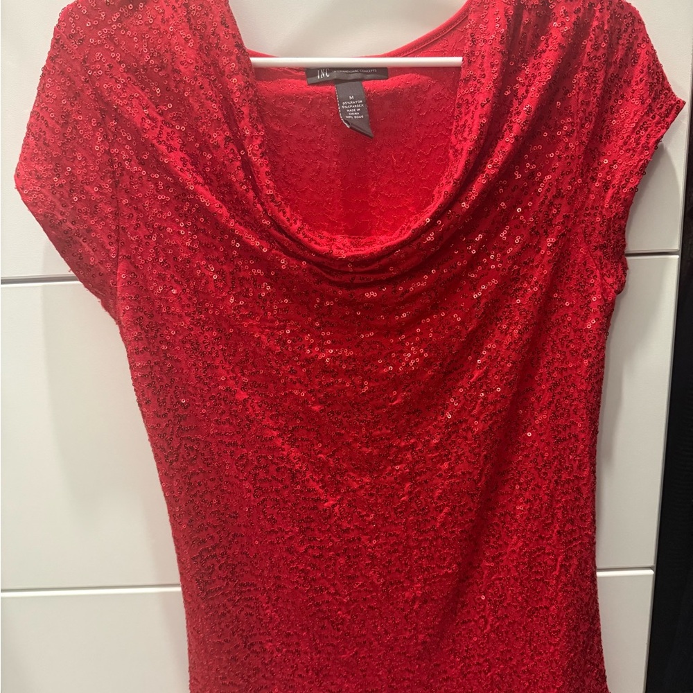 INC International Concepts Sparkling Red Cowl Neck Blouse